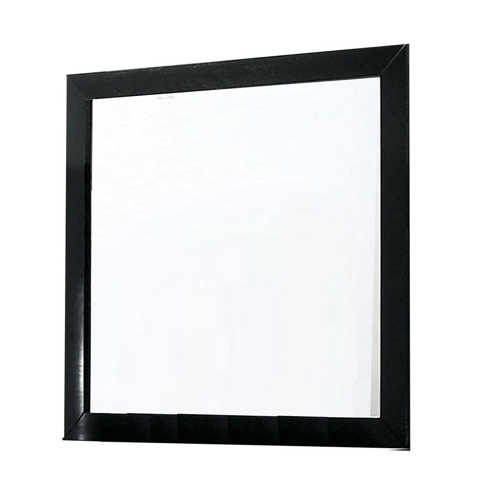 Ryla Dresser Vanity Mirror, 38 Inch Square Frame, Black Solid Wood -BM332627