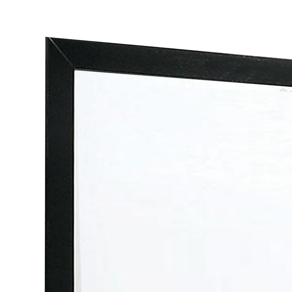 Ryla Dresser Vanity Mirror, 38 Inch Square Frame, Black Solid Wood -BM332627