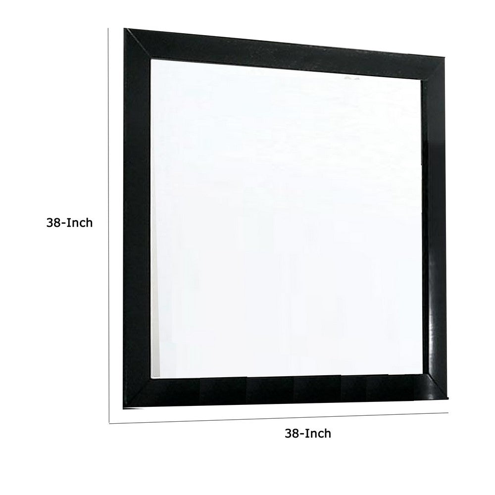 Ryla Dresser Vanity Mirror, 38 Inch Square Frame, Black Solid Wood -BM332627