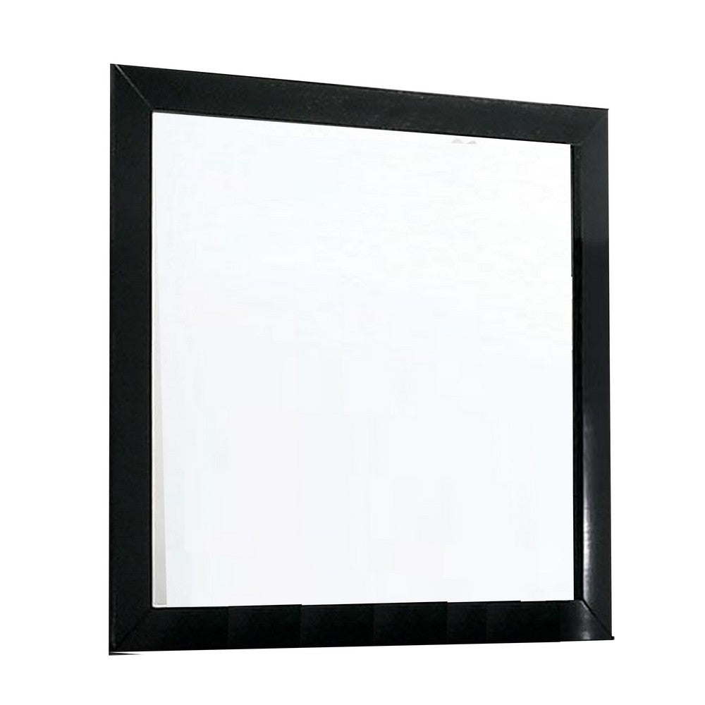 Ryla Dresser Vanity Mirror, 38 Inch Square Frame, Black Solid Wood -BM332627