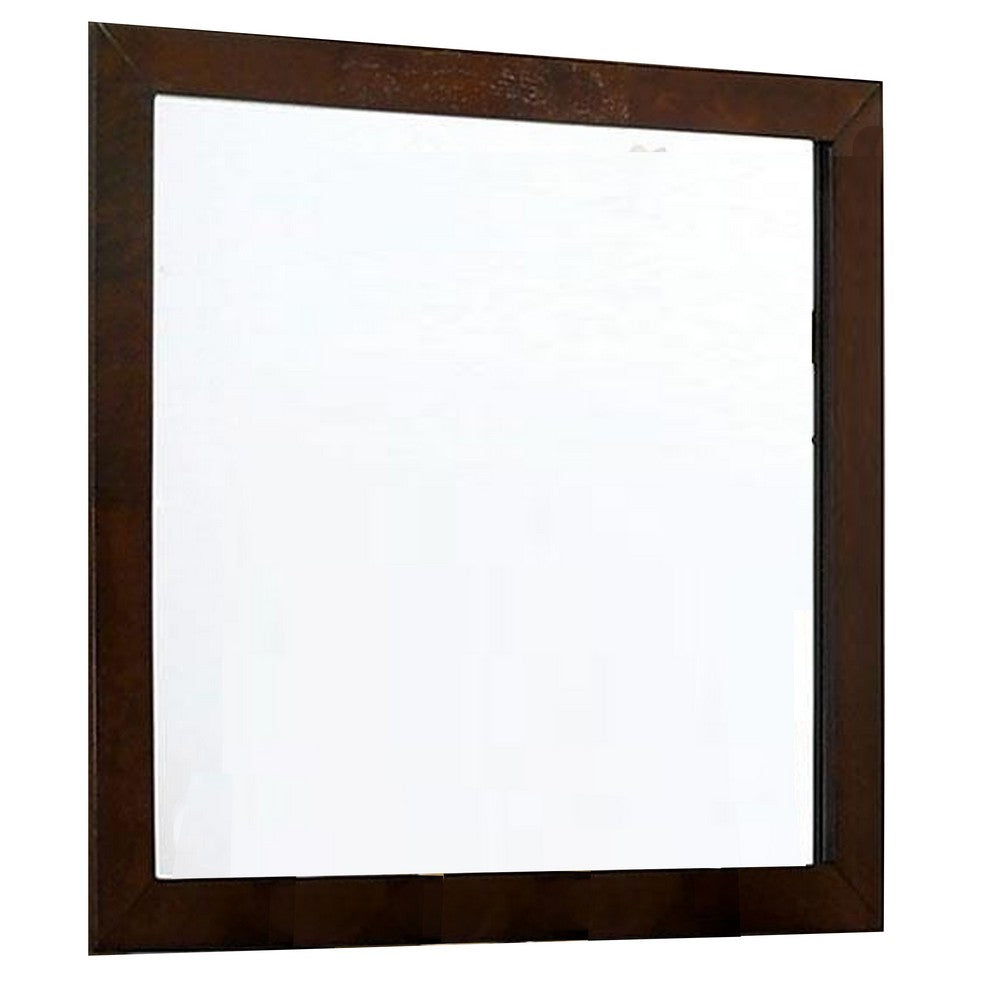 Ryla Dresser Mirror, 38 Inch Square, Dark Cherry Brown Solid Wood -BM332628