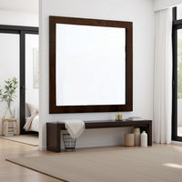 Ryla Dresser Mirror, 38 Inch Square, Dark Cherry Brown Solid Wood -BM332628