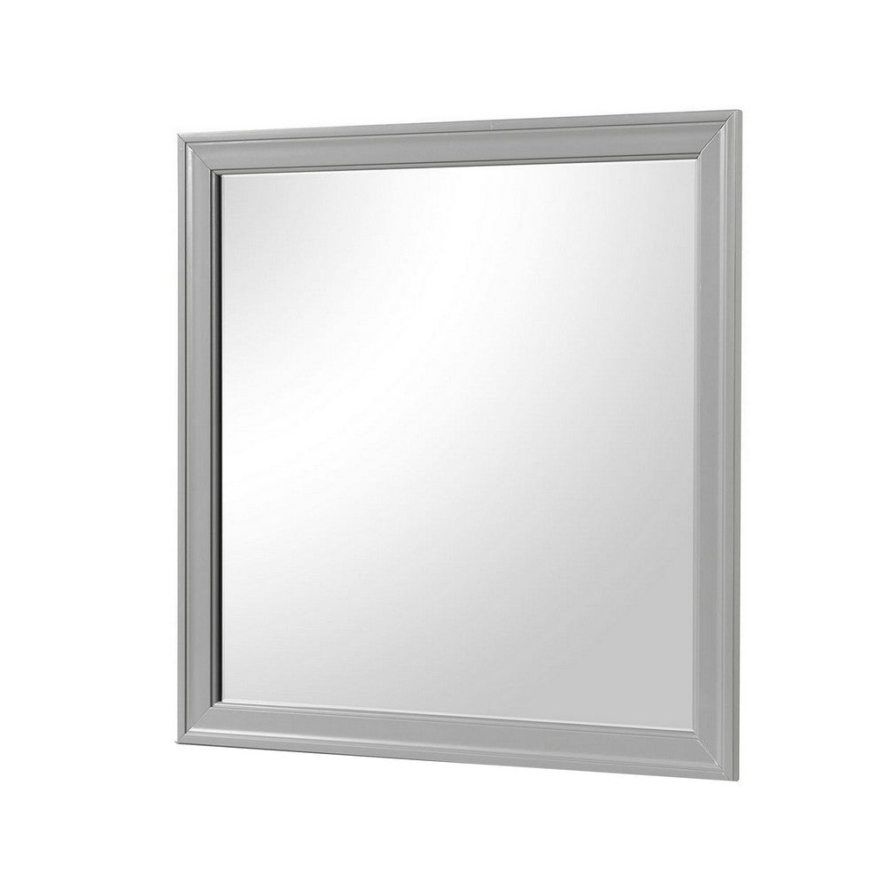 Ryla Dresser Mirror, 38 Inch Square Frame, Farmhouse Gray Solid Wood -BM332629
