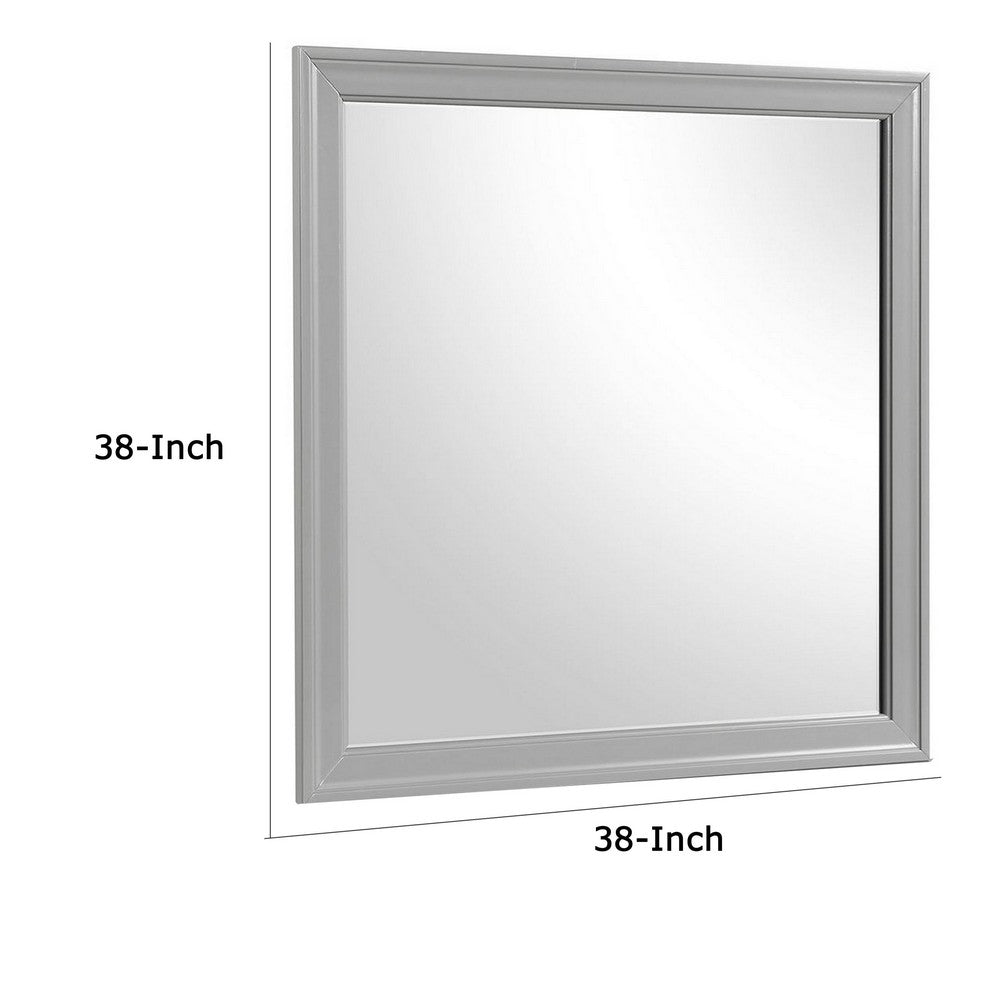 Ryla Dresser Mirror, 38 Inch Square Frame, Farmhouse Gray Solid Wood -BM332629
