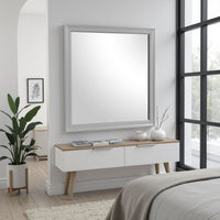 Ryla Dresser Mirror, 38 Inch Square Frame, Farmhouse Gray Solid Wood -BM332629