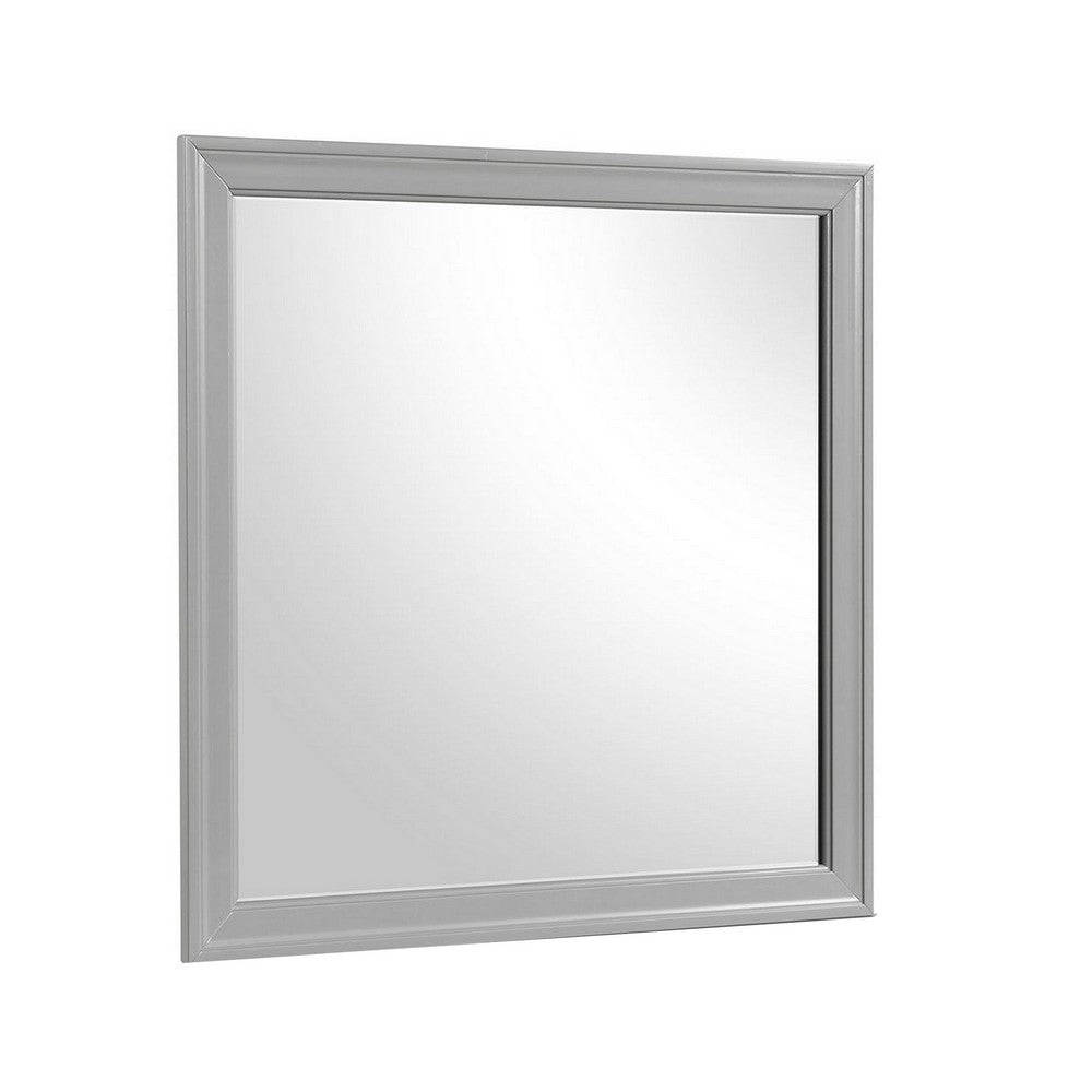 Ryla Dresser Mirror, 38 Inch Square Frame, Farmhouse Gray Solid Wood -BM332629