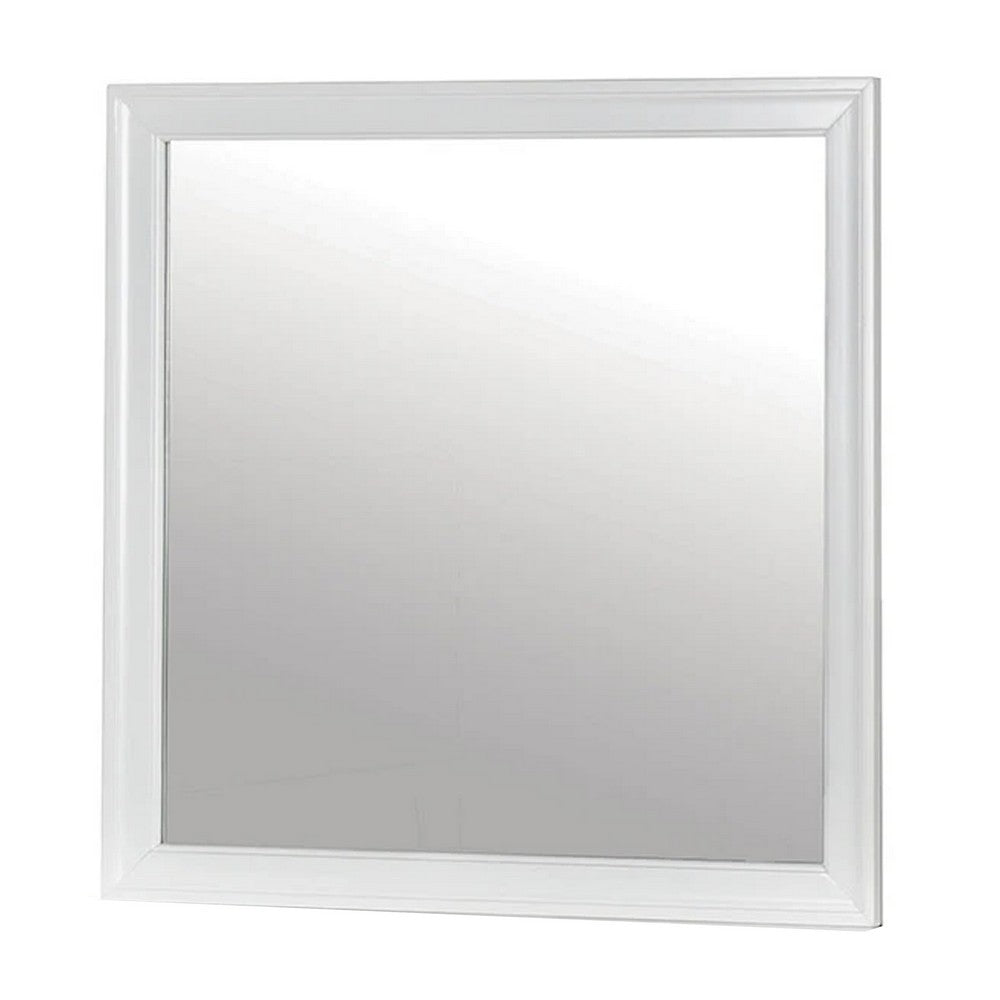 Ryla Dresser Vanity Mirror, 38 Inch Square Frame, White Solid Wood -BM332630