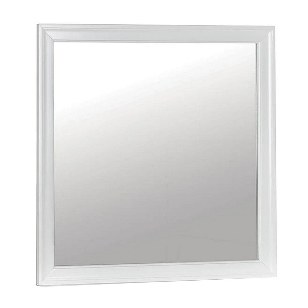 Ryla Dresser Vanity Mirror, 38 Inch Square Frame, White Solid Wood -BM332630