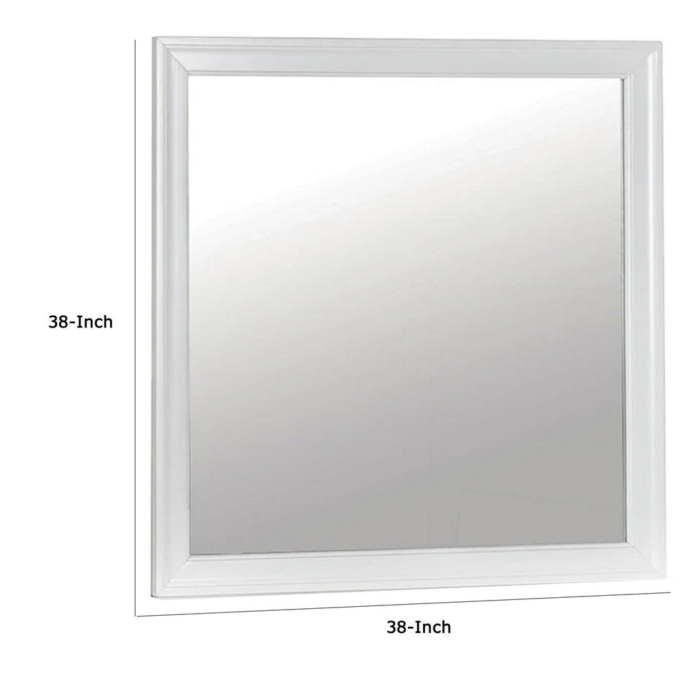 Ryla Dresser Vanity Mirror, 38 Inch Square Frame, White Solid Wood -BM332630