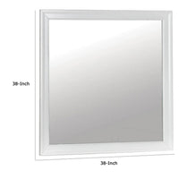 Ryla Dresser Vanity Mirror, 38 Inch Square Frame, White Solid Wood -BM332630