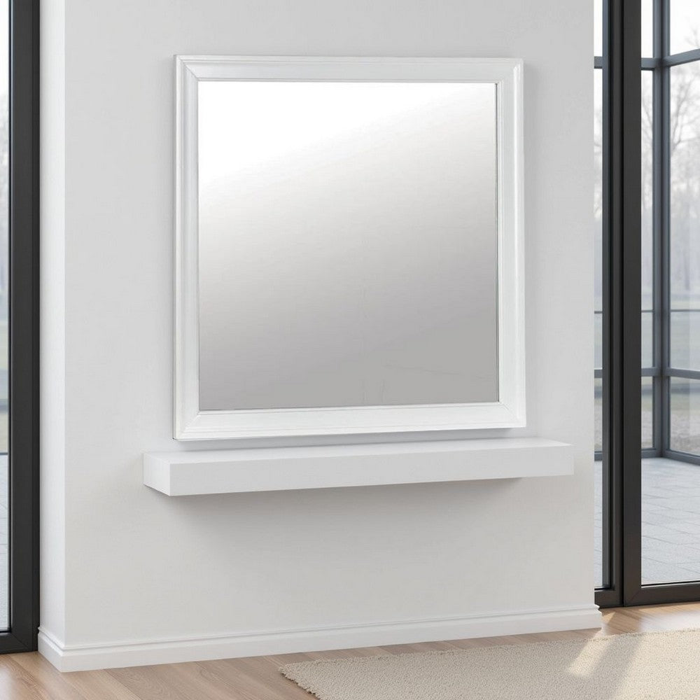 Ryla Dresser Vanity Mirror, 38 Inch Square Frame, White Solid Wood -BM332630