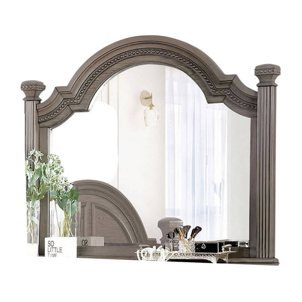 Pamy Dresser Vanity Mirror, Reeded Posts, 49 Inch Gray Bell Top Frame -BM332631
