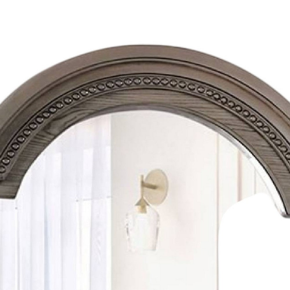 Pamy Dresser Vanity Mirror, Reeded Posts, 49 Inch Gray Bell Top Frame -BM332631