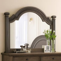 Pamy Dresser Vanity Mirror, Reeded Posts, 49 Inch Gray Bell Top Frame -BM332631