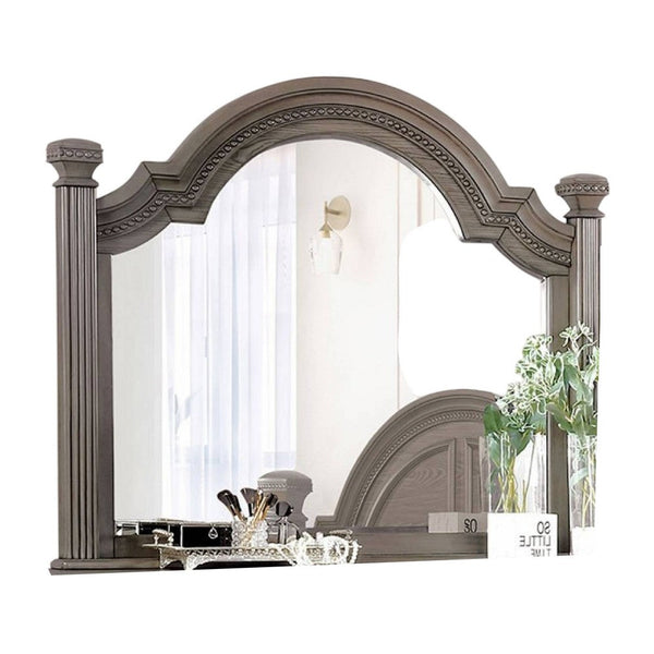 Pamy Dresser Vanity Mirror, Reeded Posts, 49 Inch Gray Bell Top Frame -BM332631