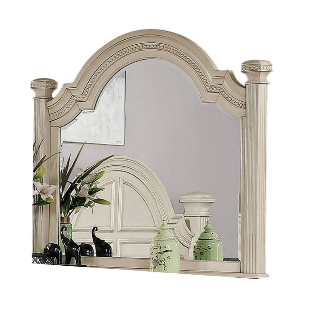 Pamy Dresser Mirror, Reeded Posts, 49 Inch Antique White Bell Frame -BM332632