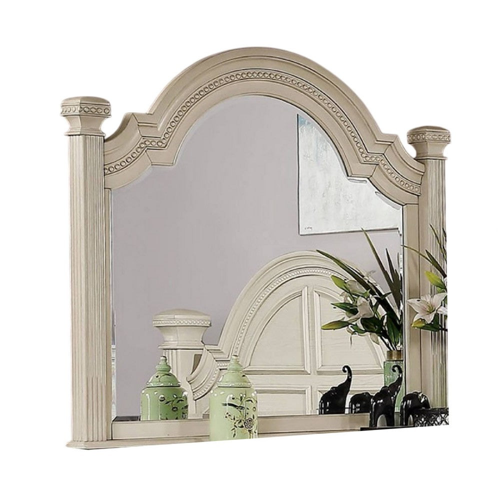 Pamy Dresser Mirror, Reeded Posts, 49 Inch Antique White Bell Frame -BM332632