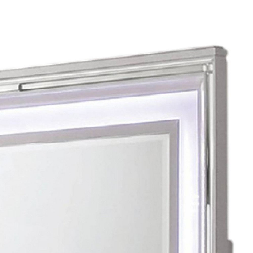 Lin Dresser Mirror with LED Lights, 47 Inch White Solid Wood Frame -BM332633