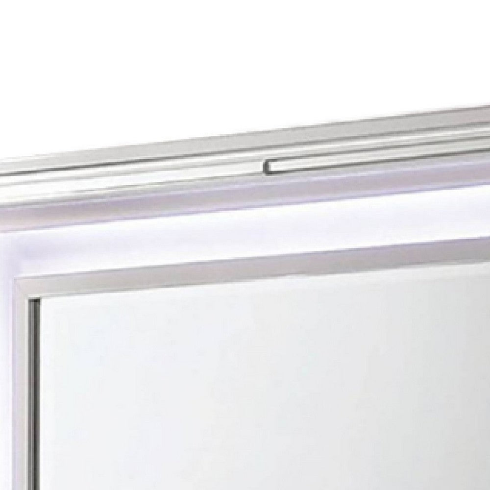 Lin Dresser Mirror with LED Lights, 47 Inch White Solid Wood Frame -BM332633