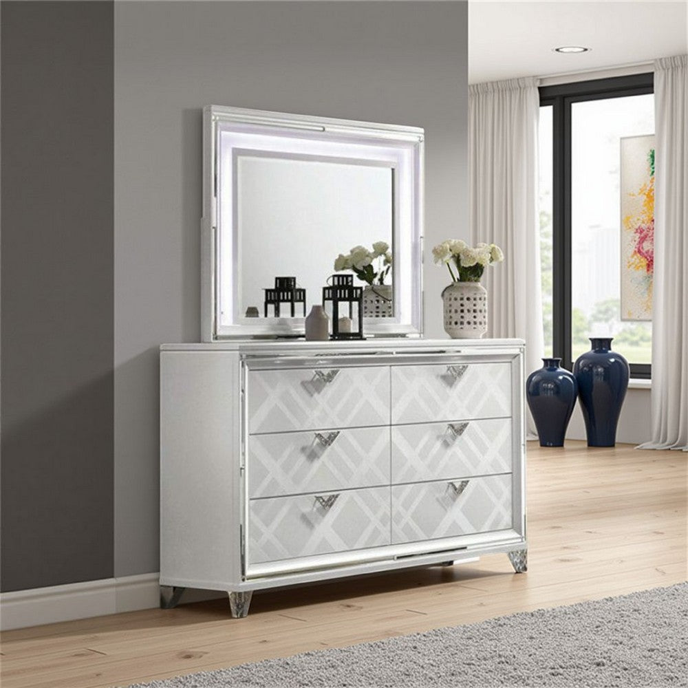 Lin Dresser Mirror with LED Lights, 47 Inch White Solid Wood Frame -BM332633