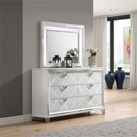 Lin Dresser Mirror with LED Lights, 47 Inch White Solid Wood Frame -BM332633