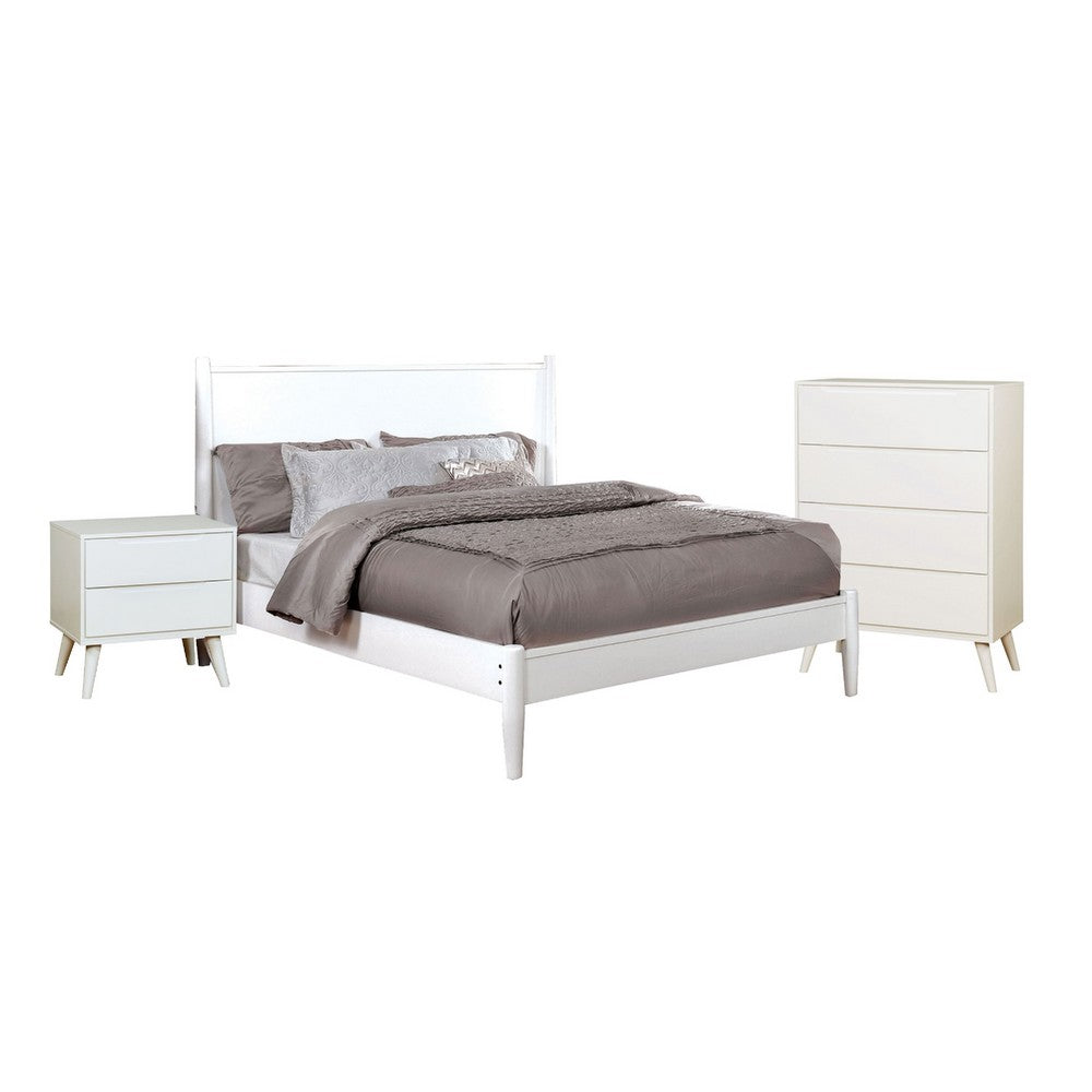 Bekor 3 Pc Full Size Bedroom Set, Mid-Century Modern Style, White Finish - BM332720