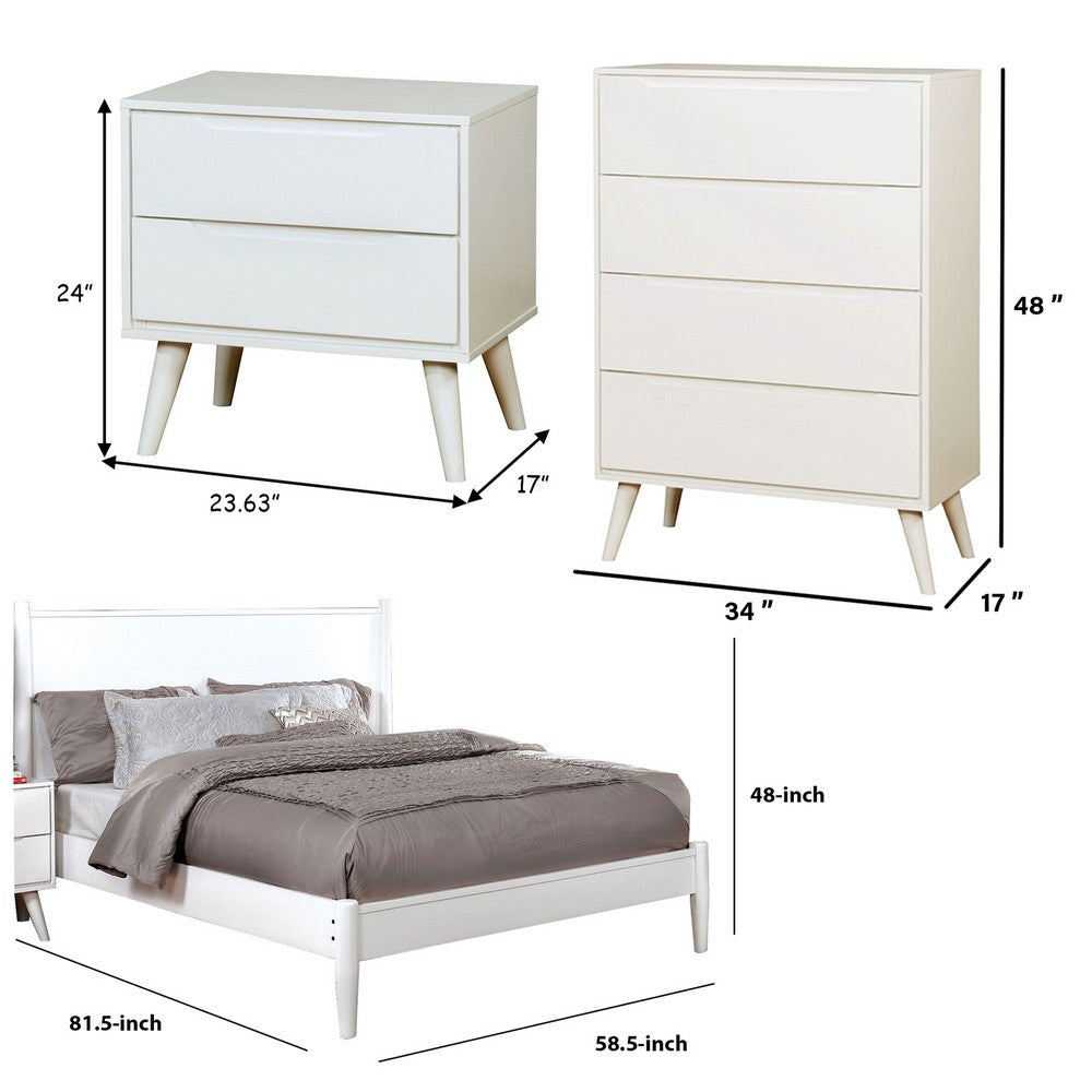 Bekor 3 Pc Full Size Bedroom Set, Mid-Century Modern Style, White Finish - BM332720