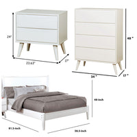 Bekor 3 Pc Full Size Bedroom Set, Mid-Century Modern Style, White Finish - BM332720