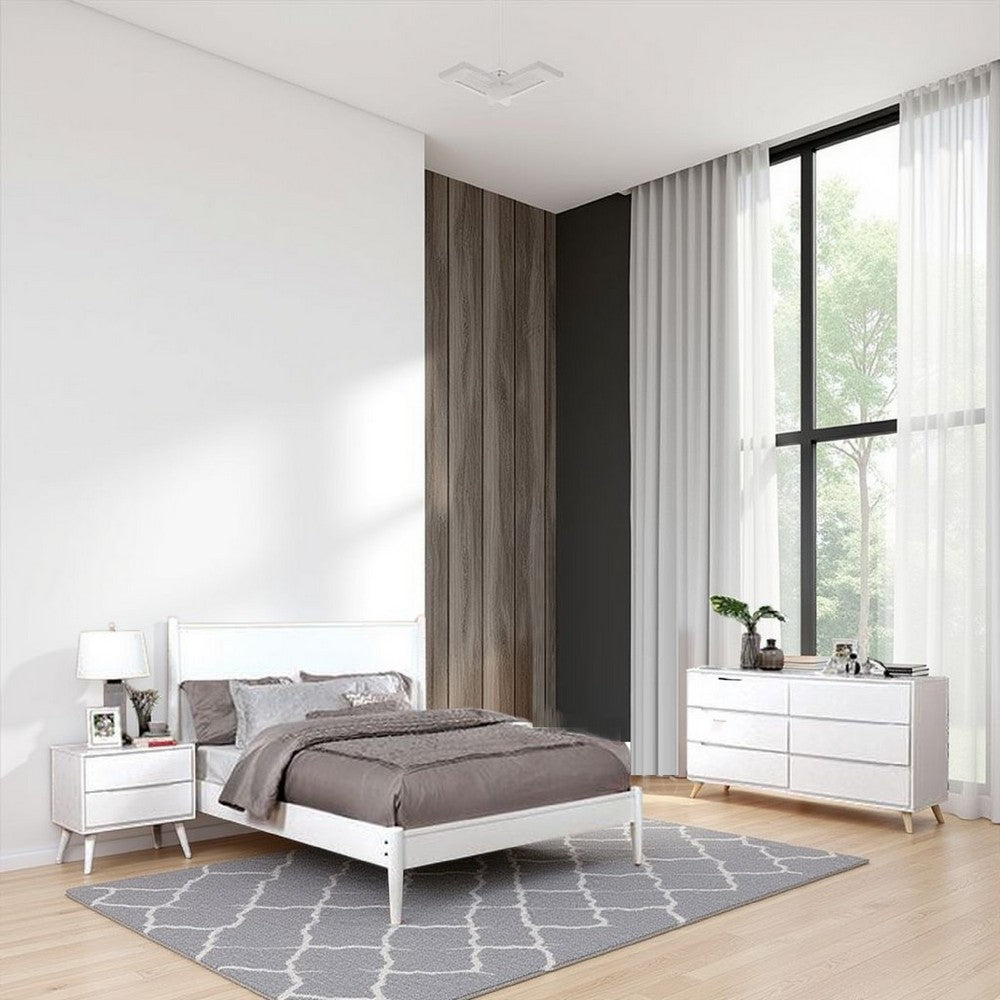 Bekor 3 Pc Full Size Bedroom Set, Mid-Century Modern Style, White Finish - BM332720