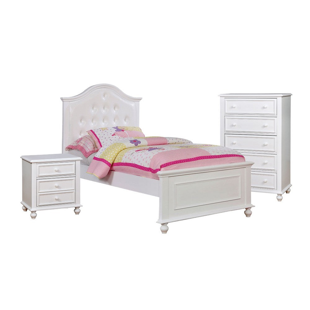 Aure 3 Pc Full Size Kids Bedroom Set, Curved Tufted Headboard, White - BM332721