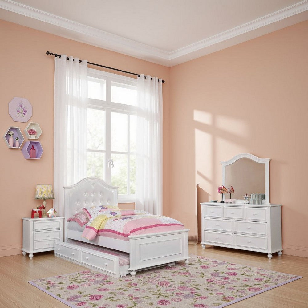 Aure 3 Pc Full Size Kids Bedroom Set, Curved Tufted Headboard, White - BM332721