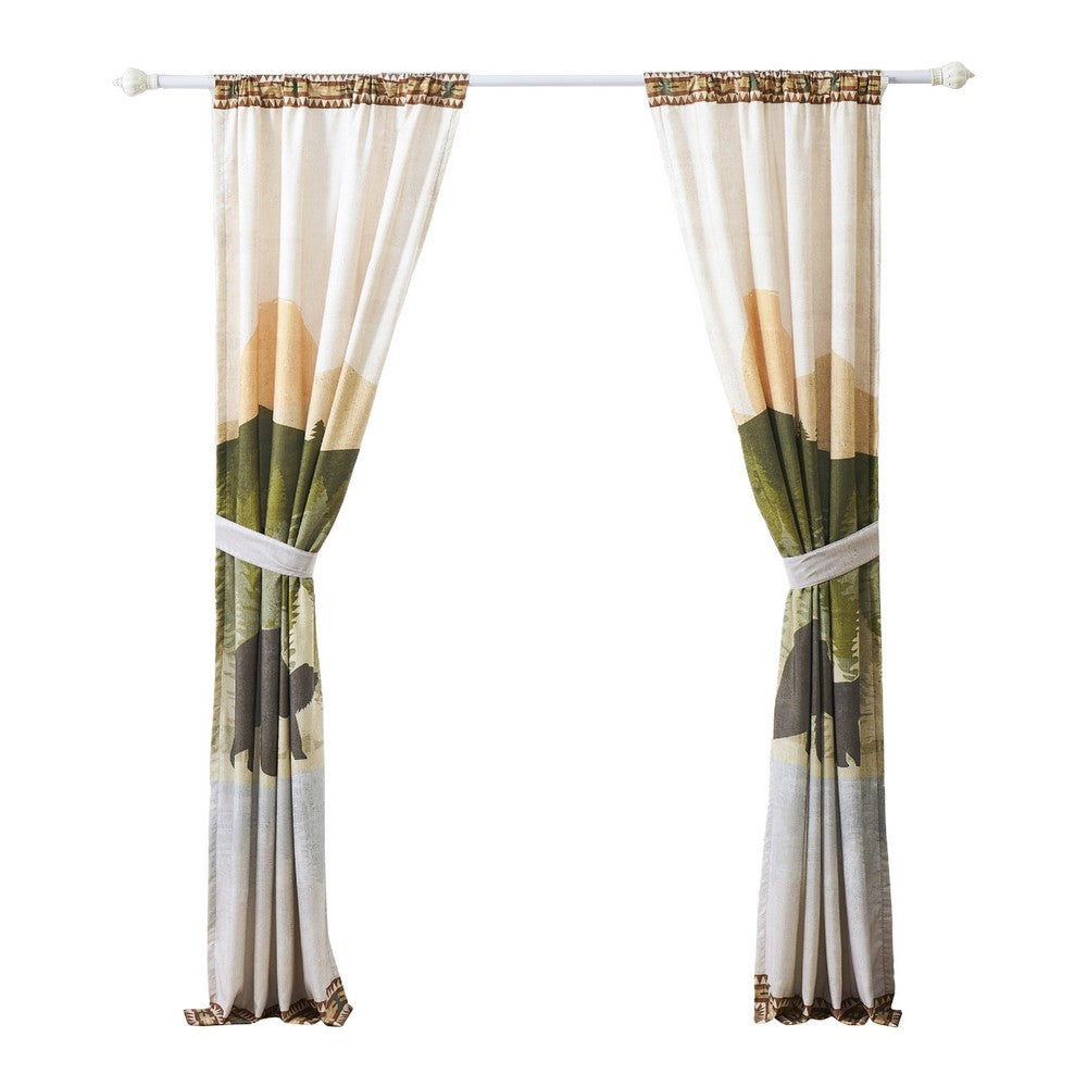 Kip 2 Panels Curtain Set, Microfiber, Green and Beige Mountain Scenery -BM332741