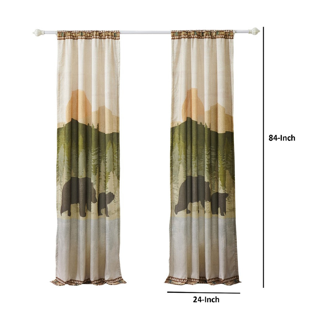 Kip 2 Panels Curtain Set, Microfiber, Green and Beige Mountain Scenery -BM332741