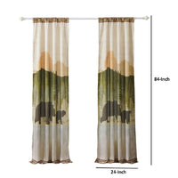 Kip 2 Panels Curtain Set, Microfiber, Green and Beige Mountain Scenery -BM332741