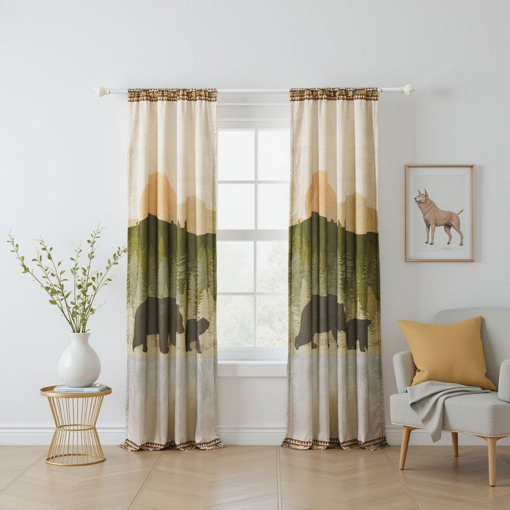 Kip 2 Panels Curtain Set, Microfiber, Green and Beige Mountain Scenery -BM332741