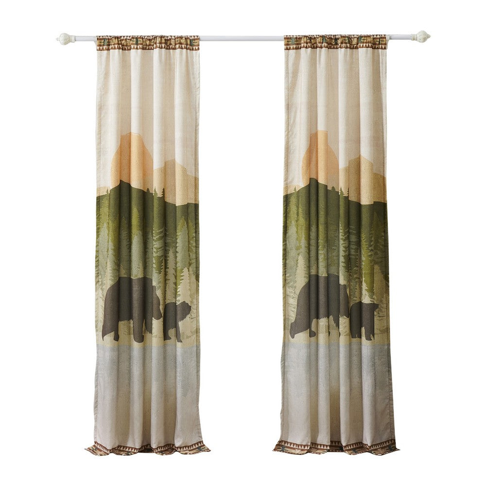 Kip 2 Panels Curtain Set, Microfiber, Green and Beige Mountain Scenery -BM332741