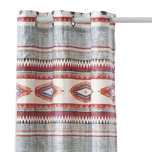 Pimi 2 Panel Curtain Set, Boho Stripes Red White Gray, Microfiber -BM332765