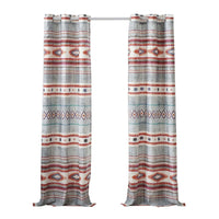 Pimi 2 Panel Curtain Set, Boho Stripes Red White Gray, Microfiber -BM332765
