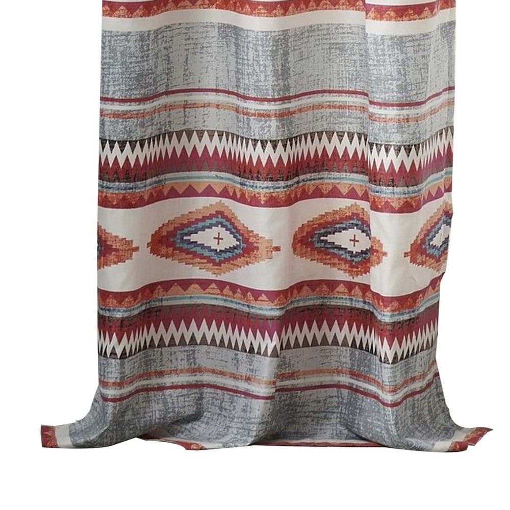 Pimi 2 Panel Curtain Set, Boho Stripes Red White Gray, Microfiber -BM332765
