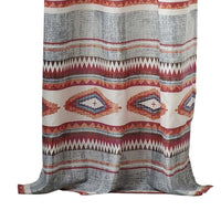 Pimi 2 Panel Curtain Set, Boho Stripes Red White Gray, Microfiber -BM332765