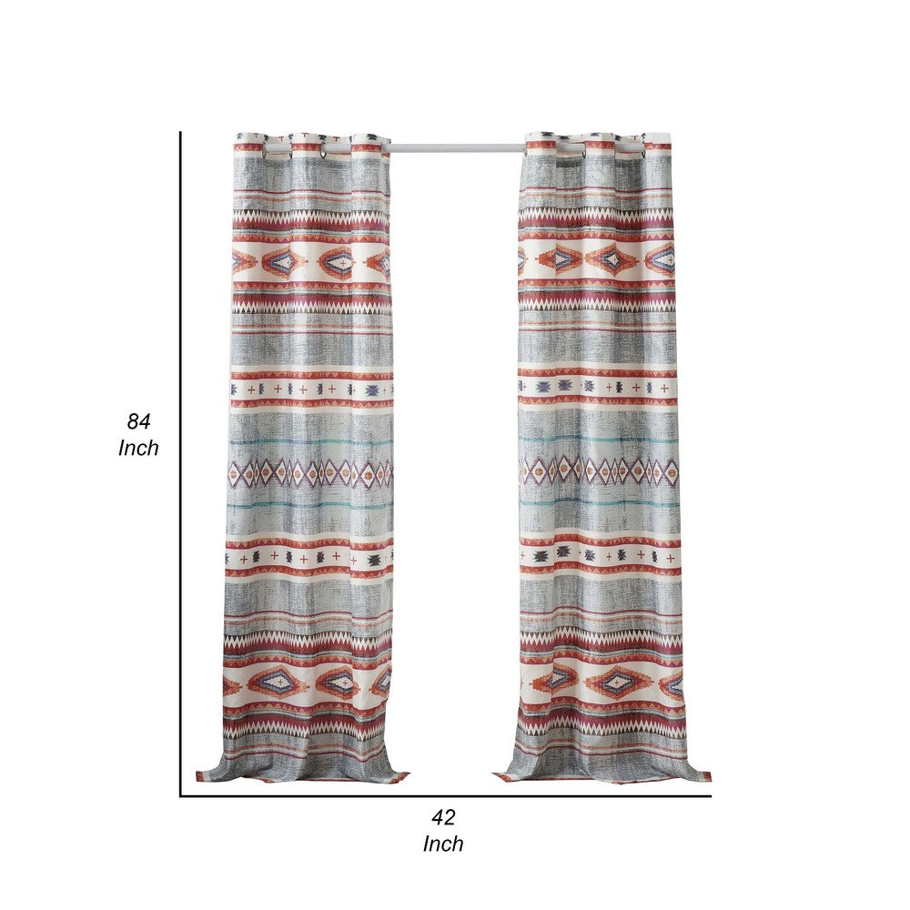 Pimi 2 Panel Curtain Set, Boho Stripes Red White Gray, Microfiber -BM332765