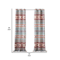 Pimi 2 Panel Curtain Set, Boho Stripes Red White Gray, Microfiber -BM332765