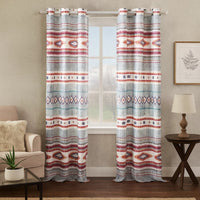 Pimi 2 Panel Curtain Set, Boho Stripes Red White Gray, Microfiber -BM332765