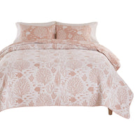 Amy 3 Piece Queen Quilt Set, Coastal Theme, Soft Pink White Polyester -BM332769