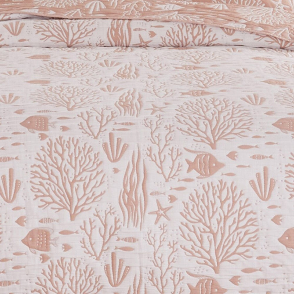 Amy 3 Piece Queen Quilt Set, Coastal Theme, Soft Pink White Polyester -BM332769