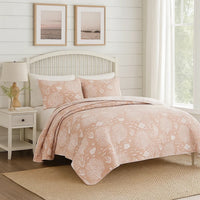 Amy 3 Piece Queen Quilt Set, Coastal Theme, Soft Pink White Polyester -BM332769