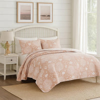Amy 3 Piece Queen Quilt Set, Coastal Theme, Soft Pink White Polyester -BM332769