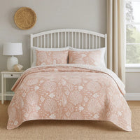 Amy 3 Piece Queen Quilt Set, Coastal Theme, Soft Pink White Polyester -BM332769