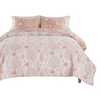 Amy 3 Piece King Quilt Set, Coastal Theme, Soft Pink White Polyester -BM332770