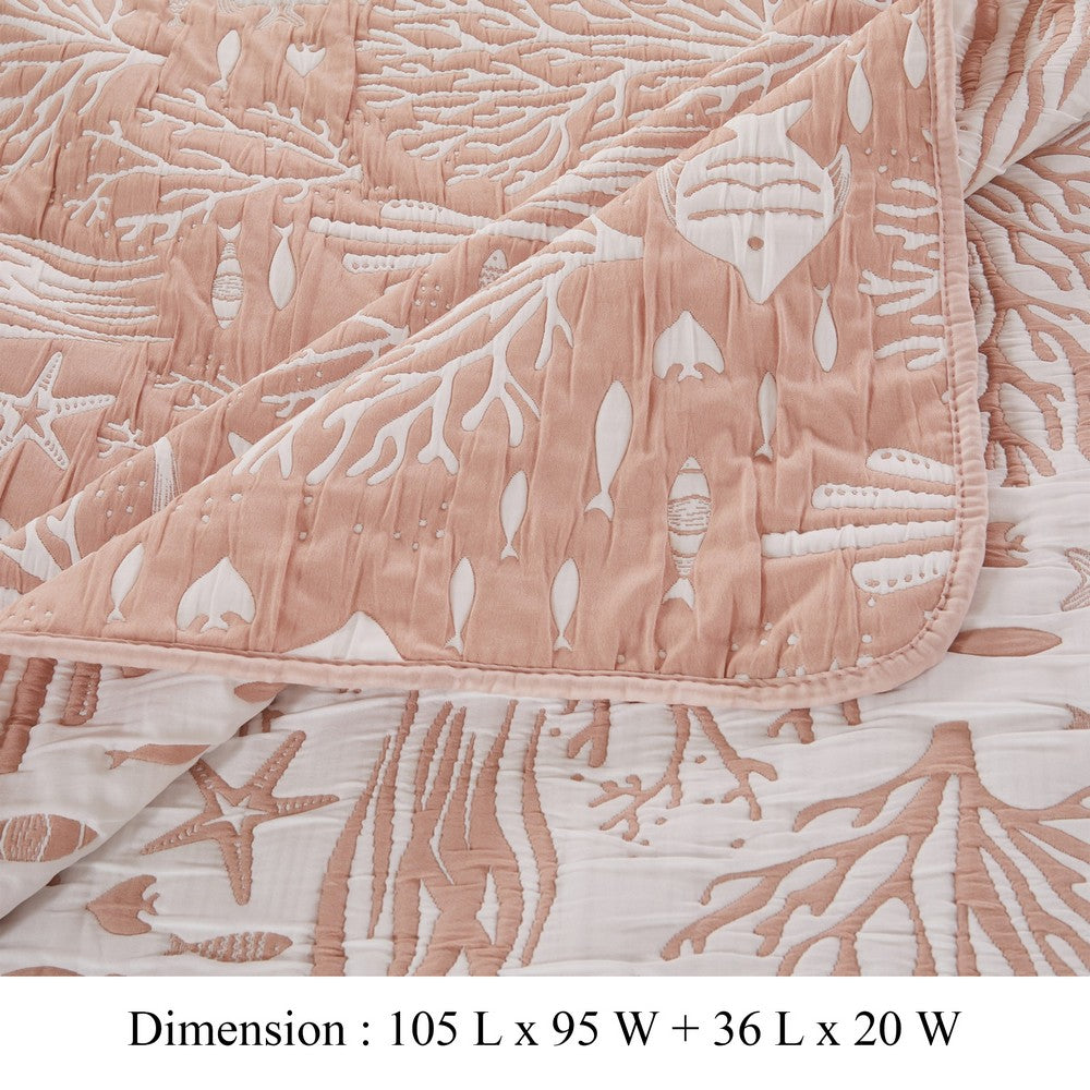 Amy 3 Piece King Quilt Set, Coastal Theme, Soft Pink White Polyester -BM332770